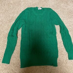 St. John’s Bat Green cable knit crew neck sweater size small